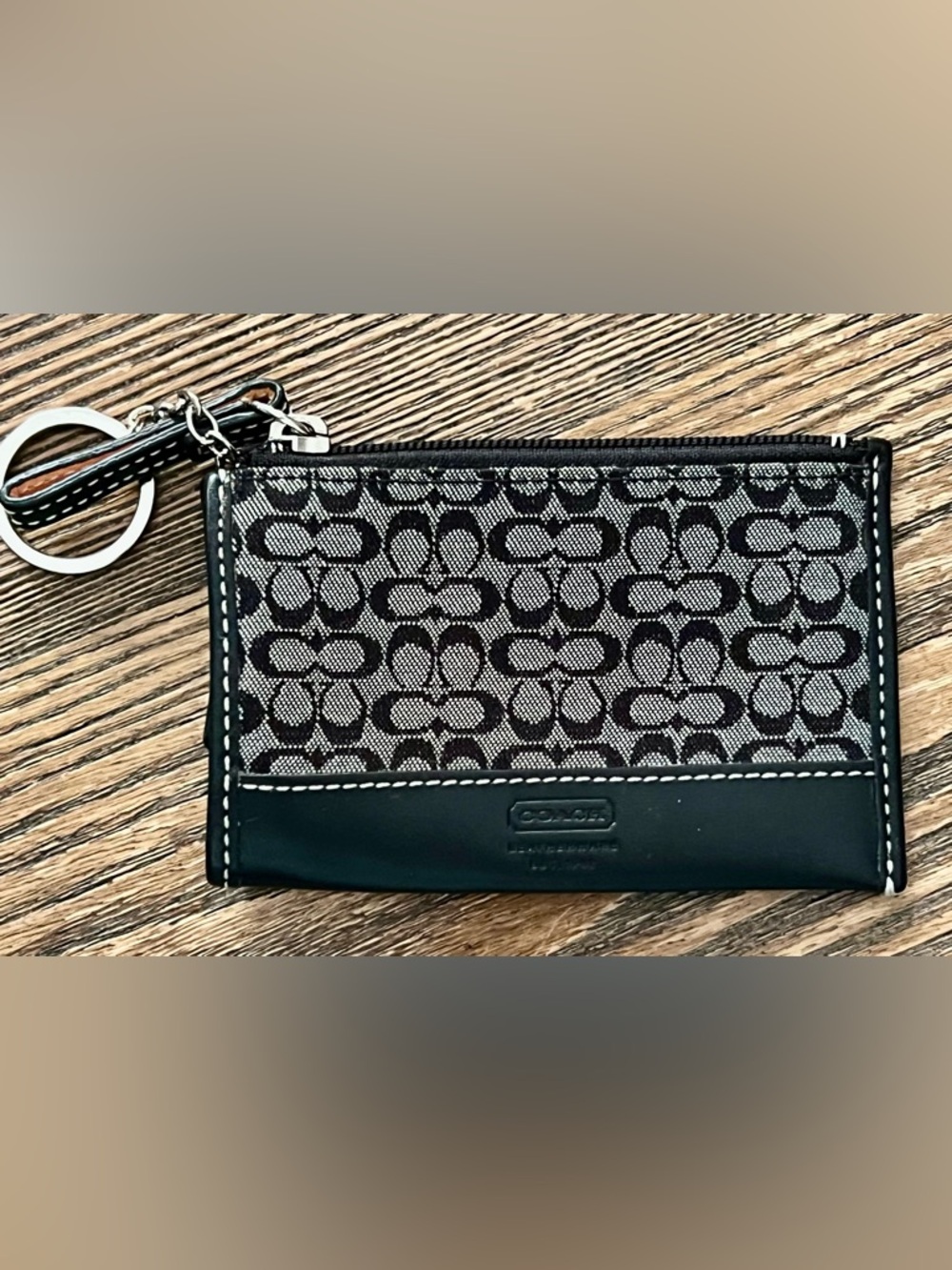 COACH Classic CC LogoSlim Card Case Small Zip Wallet Black/ Gray - Gently Used